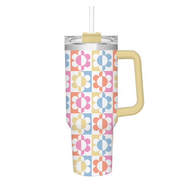 Tumbler | Retro Daisy 40oz - Insulated Tumbler w/Lid & Straw