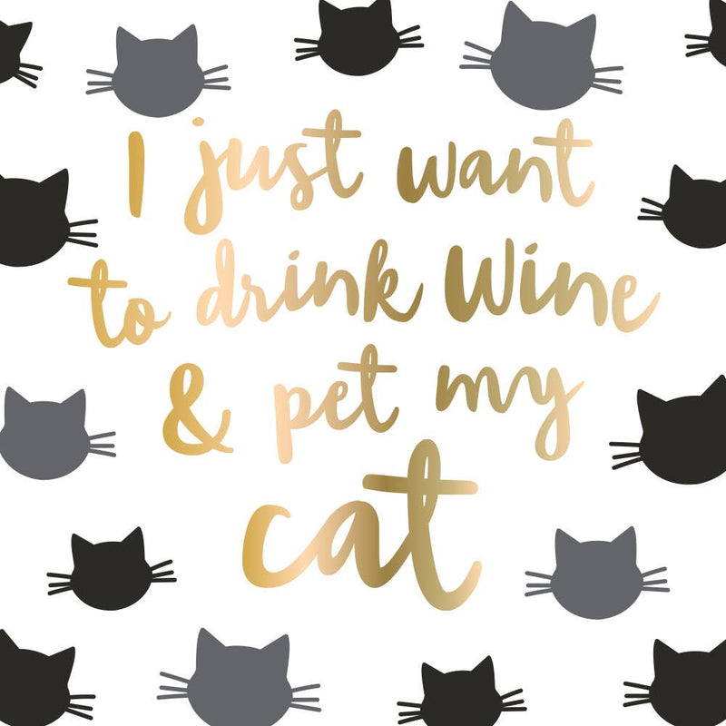 Cocktail Napkins | Drink Wine and Pet My Cat - Foil - 20ct