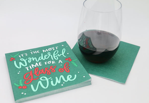 3 ply Cocktail Napkins 20 Count | Wonderful Time for a Glass of Wine