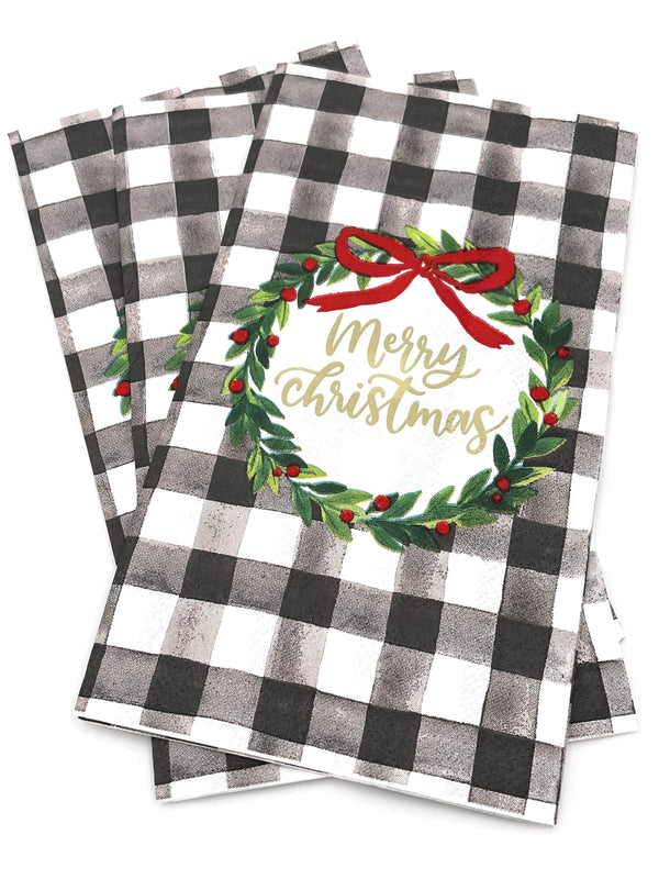 3 ply Guest Towel 16 Count | Check Wreath Merry Christmas